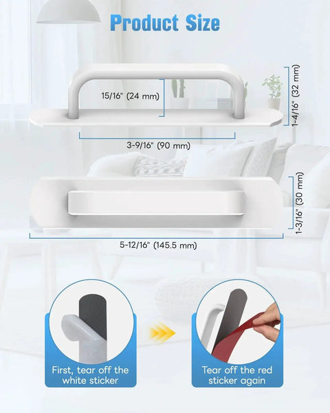 Diagram showing dimensions of 5.7 Inch Self Adhesive Aluminum Cabinet Handle Set Of 2 Peel And Stick Sliding Barn Door Pulls For Closet Kitchen Cupboard