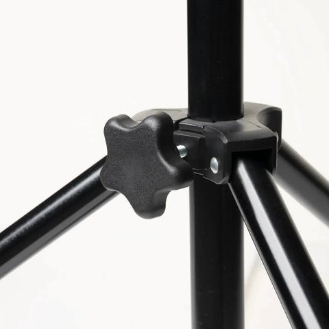 Five Pack Thumb Knobs With Two Inch Threaded Studs For Tools And Jigs installed on a metal tripod stand.