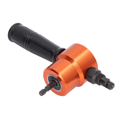 360 Degree Double Head Cutter Nibbler Attachment for Sheet Metal Cutting, featuring dual heads and an orange-metal finish