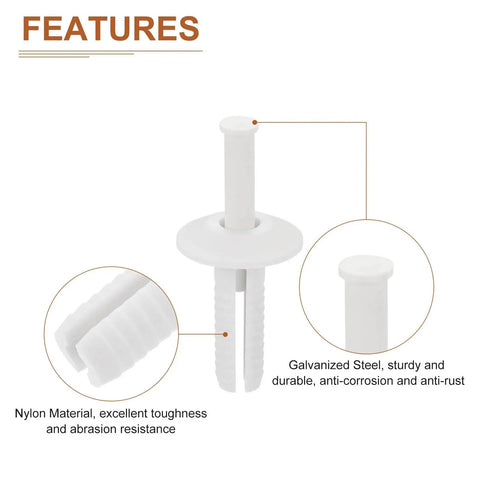 Nylon Nail Drive Anchors Mushroom Type One Hundred Pack White Diameter One Quarter Inch And Expansion Three Quarter Inch Durable Nylon