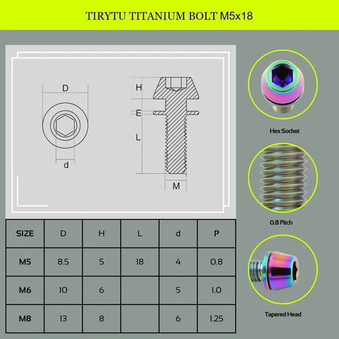 Ultralight Titanium M5x18 Bike Bolts With Tapered Head Hex Socket And Washers Rust Proof Non Magnetic MTB Stem Bolts Colorful Six Pack