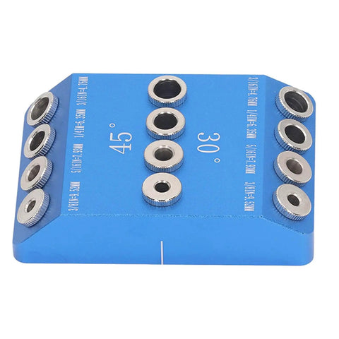 Pro Grade Multi Angle Drill Guide Jig For Precise 30 45 90 Degree Holes aluminum alloy guide showing hole sizes