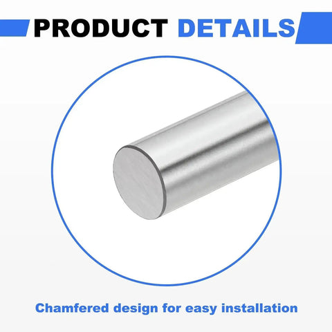 Close-up view of chamfered 10mm x 350mm linear motion rod, hardened chrome plated HRC50 for 3D printers and CNC projects.
