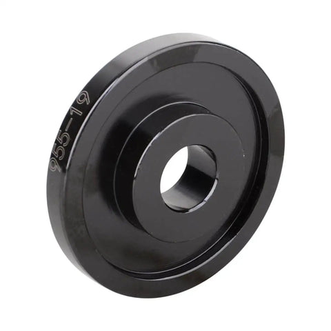 Black metal adapter from the 24 Piece Front Wheel Drive Bearing Removal Tool And Press Kit With Pro Grade Adapters And Bearing Installer.