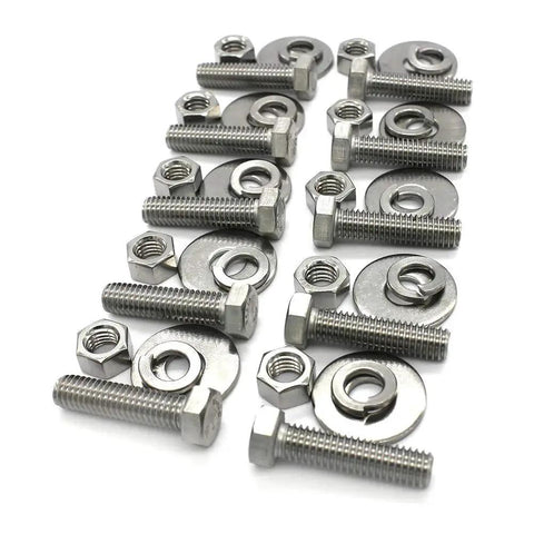 Ten Sets Of One Quarter Twenty Thread By One And A Quarter Inch Stainless Steel Hex Head Screws Bolts With Nuts Flat Washers And Lock Washers