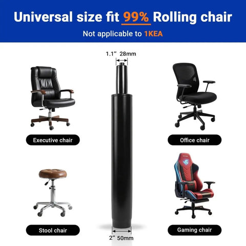 Extra Long Office Chair Cylinder Replacement 14 To 22 Inches With 8 Inch Stroke Heavy Duty 1000 Lbs Class 4 Hydraulic Lift shown.