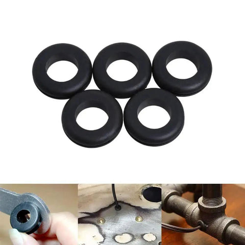 Rubber Grommet Assortment Kit 180 Pcs With O Ring Washers made from NBR, shown with cable protection and wire routing uses.