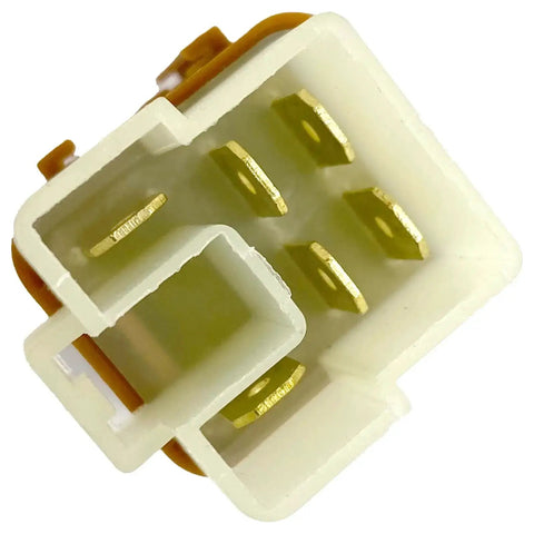 Close-up of 6-pin connector of 12V 6-Pin Automotive Relay Dual Pack Replacement That Fits Nissan Titan Frontier Xterra Pathfinder Infiniti Jideco 25230-7996A