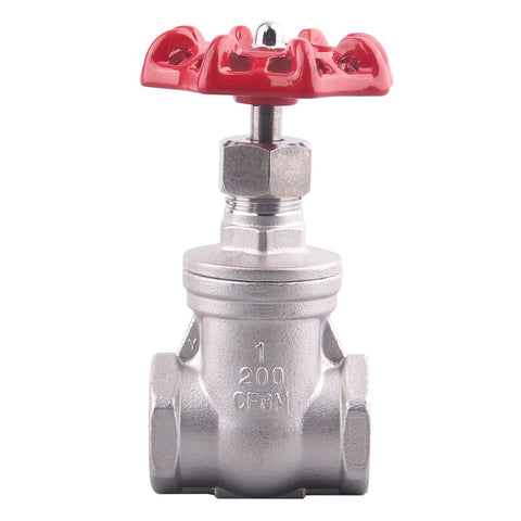 GOVALVE heavy duty gate valve with red wheel handle and stainless steel body.