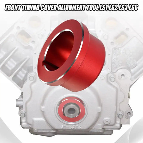 Pro Grade LS Timing Cover Alignment Tool Kit in Red Billet Aluminum for GM LS Series Engines LS1 LS2 LS3 LS6 Front View