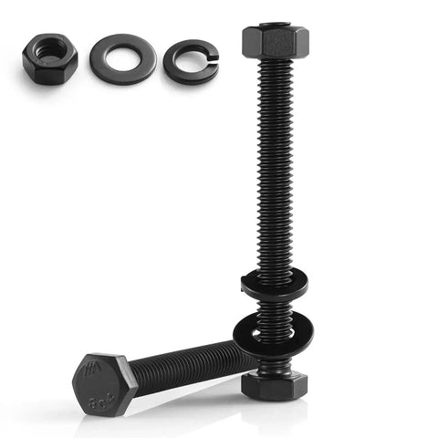 1/4-20 X 6 Inch Hex Head Bolts Kit With Nuts, Flat And Lock Washers, Fully Threaded Black Zinc Plated 304 Stainless Steel