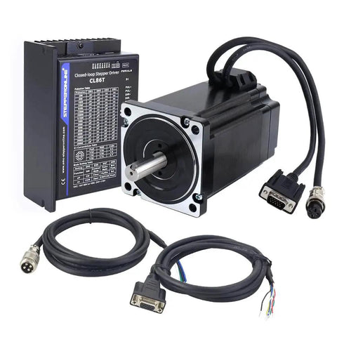 Beefy Closed Loop Stepper Motor Kit For CNC And 3D Printers, 9.0Nm Nema 34 With CL86T Driver V4.1, shown with encoder and RS232 cables