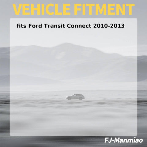 Vehicle fitment compatibility for Ford Transit Connect 2010-2013 displayed on a background with a mountain.