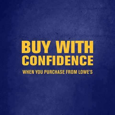 "Buy With Confidence" text on a dark blue background, promoting purchases from Lowe's.