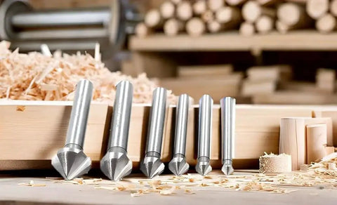 Six Piece Silver HSS Countersink And Chamfer End Mill Bit Set For 90 Degree Chamfers With Three Groove Design Titanium Coated