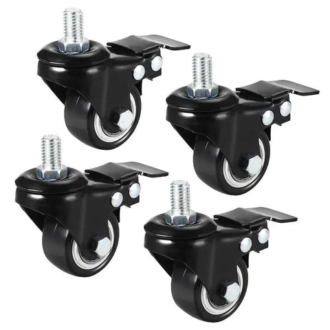 1.5 Inch Swivel Caster Wheels With Brake, Polyurethane, 360 Degree Swivel, Threaded Stem M10 x 15mm, Capacity Per Wheel 50kg 110lb, Pack Of 4 For Carts And Trolleys
