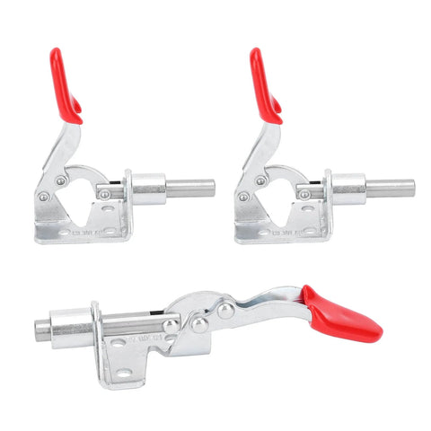 Set of 3 Grab And Go Quick Release Clamp Set For Woodworking Tables And Saw Benches, galvanized iron toggle fixtures.