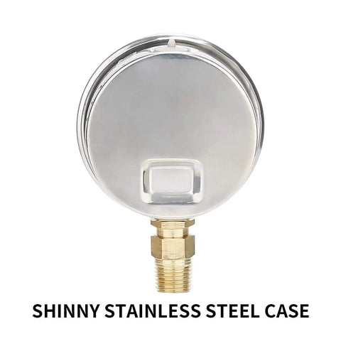 Glycerin Filled Plumbing Pressure Gauge For Vibration Prone Lines, 0 To 60 PSI, 2 And One Half Inch Dial, Stainless Steel Case, One Quarter Inch NPT Lower Mount