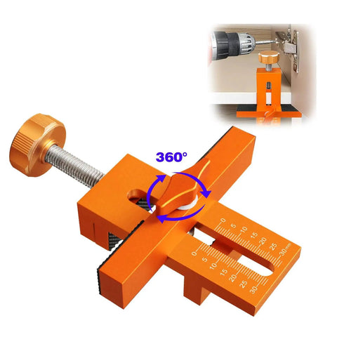 Versatile Cabinet Door Mounting Jig With Quick Edge Pin for Frameless and Face Frame Cabinets in orange with measurements