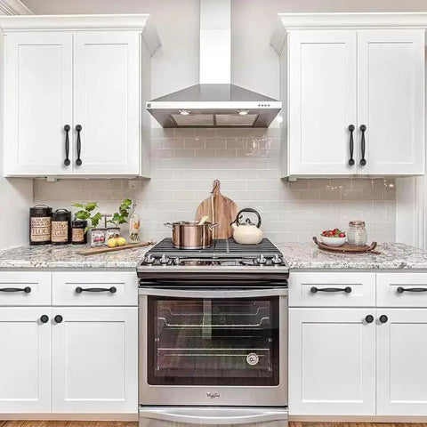 Rustic Black Cabinet Pulls 10 Pack Antique Hammered Kitchen Hardware Vintage Drawer Handles installed on white kitchen cabinets.