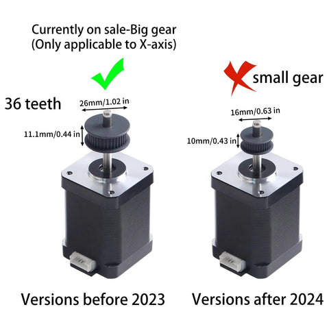 FYSETC Crealty K1 Max NEMA 17 stepper motor with belt pulley; two units shown, 36-tooth and 16-tooth gears.