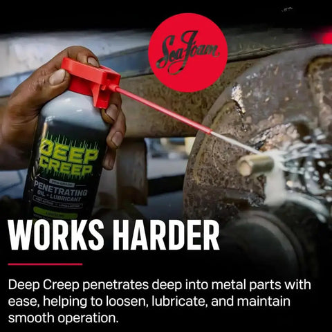 Deep Creep Penetrating Lubricant 12 Oz Spray For Automotive Marine Industrial Tools Locks And Machinery Rust Remover Moisture Displacer Cleaner Multi Purpose Rust Busting Action For Stubborn Bolts Nuts Hinges And Fittings 12 Pack being applied to machinery.