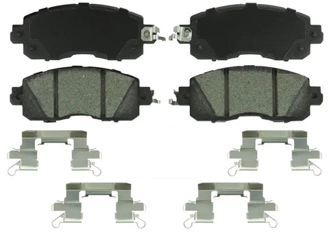Front view of Bosch BC1650 QuietCast ceramic brake pad set for Altima/Leaf; includes 2 backing plates, 2 friction pads.