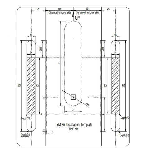 Installation diagram for Pocket Door Lock Hardware With Pull Inconspicuous Sliding Door Handle Recessed Lock For Furniture.