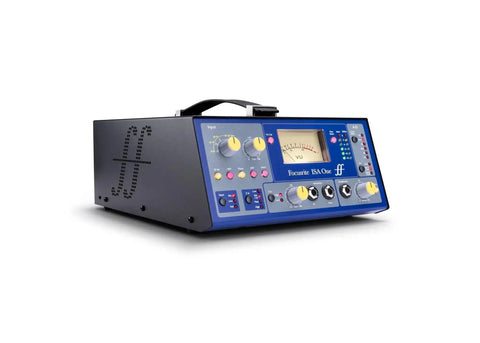 Heritage Microphone Preamplifier With Independent DI Variable Impedance Selector with blue controls and VU meter