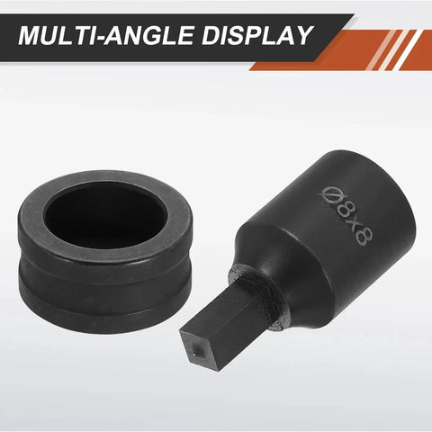 Hydraulic Hole Punch Die Set 8x8mm Square Hole for CH70 Electric Punching Machine in 40Cr Steel Black Finish showing upper and lower dies.