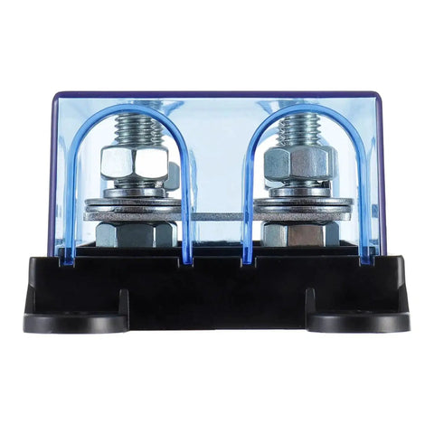 Front view of Two Way AMG Mega Fuse Holder ANM B2 Bolt On Fuse Block for One or Two Fuses 32V DC Car Protection.