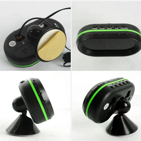 Car Digital Thermometer Clock With Dual Temperature Gauge And LED Backlight showing buttons, mount, and wiring