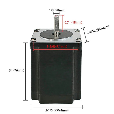 Nema 23 Stepper Motor 2.8A 1.9Nm 8mm Shaft 76mm Length for CNC Mills and Lathes 1.8 Degree Step Angle