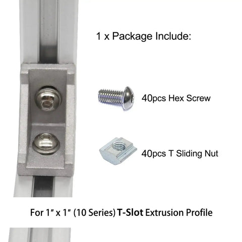 1010 Series Aluminum Extrusion Hardware Kit With 40 M6 T Slot Nuts And 40 M6 Hex Socket Cap Screws Fasteners For 1 Inch By 1 Inch Aluminum Profiles Chrome Finish Slide Nuts For DIY Builds And Setups, showing T-slot profile, hex screw, and sliding nut