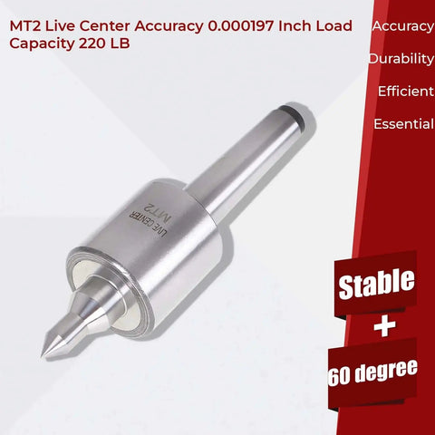 MT2 Live Center For Wood And Metal Lathe With 0.000197 Inch Accuracy, 220 LB Load Capacity, and 60 Degree Center Point, side view