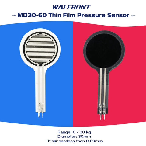 MD30-60 force sensitive resistor, 30mm diameter thin-film pressure sensor, white and black with dual leads