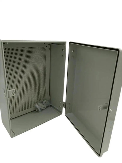 Waterproof ABS Electric Enclosure Box with Sturdy Latch, open view showing interior, 400X300X170mm, gray color, fire-resistant design