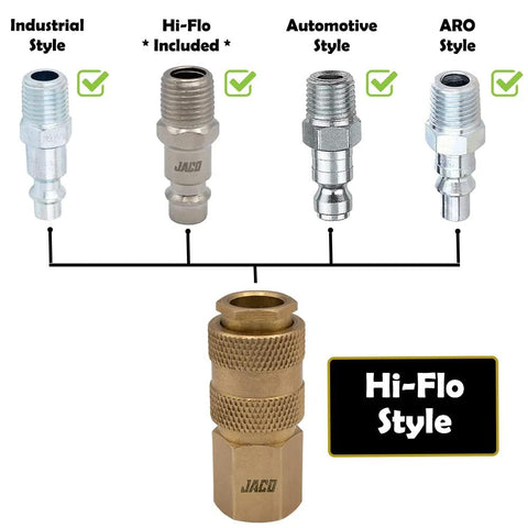 JACO Hi-Flo quick-connect air hose fittings kit, 1/4 in NPT, Type V, set of 12