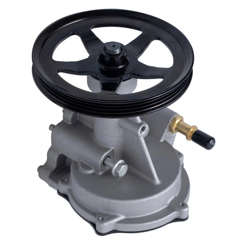 TUCAREST brake vacuum pump with black pulley, gray metal housing, brass inlet port