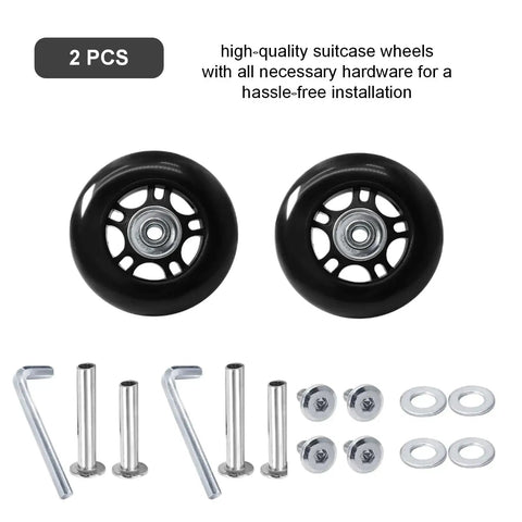 75 By 24mm Luggage Wheel Replacement Kit With Two Smooth Rolling Suitcase Swivel Wheels And All Hardware Included For Carry On Trolleys Travel Cases Durable Repair Set Includes Two Axles Screws Washers And Wrench For Easy Installation