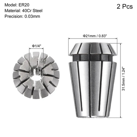 ER20 Spring Collet Set, One Quarter Inch Chuck Fit For CNC Engraving Machines And Milling Centers, 0.03mm Precision, 2 Pcs