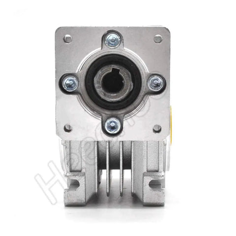 Front view of Worm Gearbox NMRV-030 Speed Reducer 80 to 1 Ratio for Stepper Motor, argentate finish, 11mm input bore