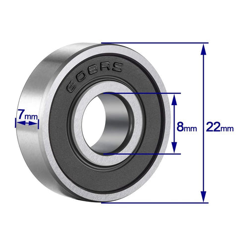 608-2RS ball bearing, double rubber sealed, 8x22x7 mm for skateboard and inline skates