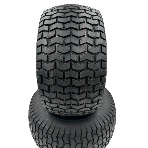 Set Of Two 20x10.00-8 Lawn Mower Wheels With Tire And Rim On Three Quarter Inch Axle Hub, Yellow Rim, Four Ply Tire, Ready To Roll