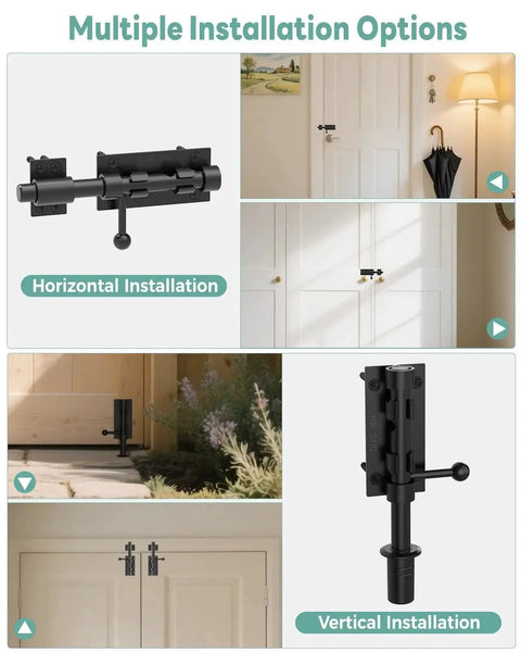 304 Stainless Steel Slide Bolt Gate Latch, 6.3 Inch Sliding Barrel Bolt Door Lock, installed on doors and fences, black finish.