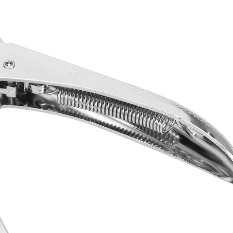 Close-up of metal spring mechanism on Metal Handheld All In One Hole Puncher With Retainer for office and home use tool.