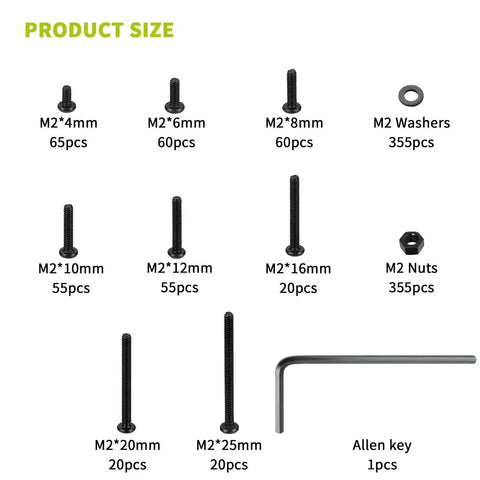 1065 Piece M2 Screw And Hardware Kit With Bolts Nuts And Washers, Hex Socket Button Head Cap Screws, Metric Machine Screws