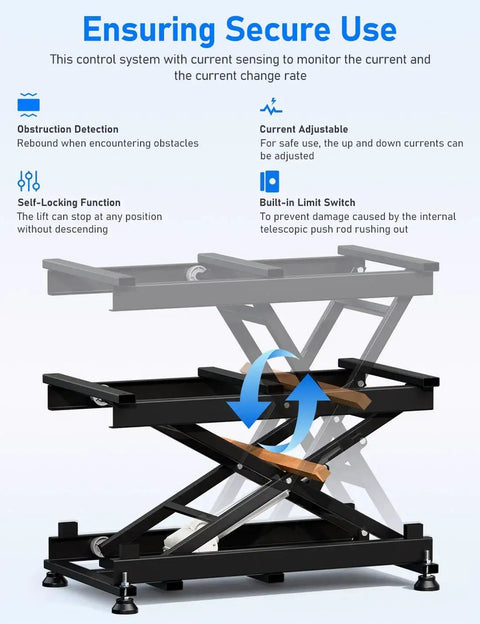 Electric Scissor Lift Table 440Lb Height Adjustable With Remote WiFi featuring secure use features diagram