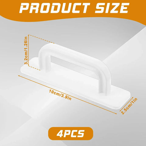 Four Pack White Peel And Stick Cabinet Handles With Premium Adhesive Backing No Drill Installation Versatile Adhesive Handles For Cabinets Closets Glass Sliding Doors Shower Doors And Windows product size illustration