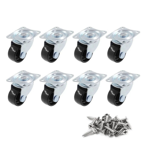 1 Inch Diameter Swivel Caster Wheels With Rubber Base And Rectangle Top Plate Bearing Heavy Duty 8 Pack Load Capacity 20 Kg Each Ideal For Furniture Equipment Carts Cabinets And Industrial Use